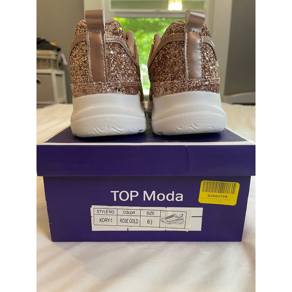 Top Moda Kory-1 Rose Gold Glitter Chunky Platform Sneakers Womens 6.5 Sparkly - Picture 2 of 9